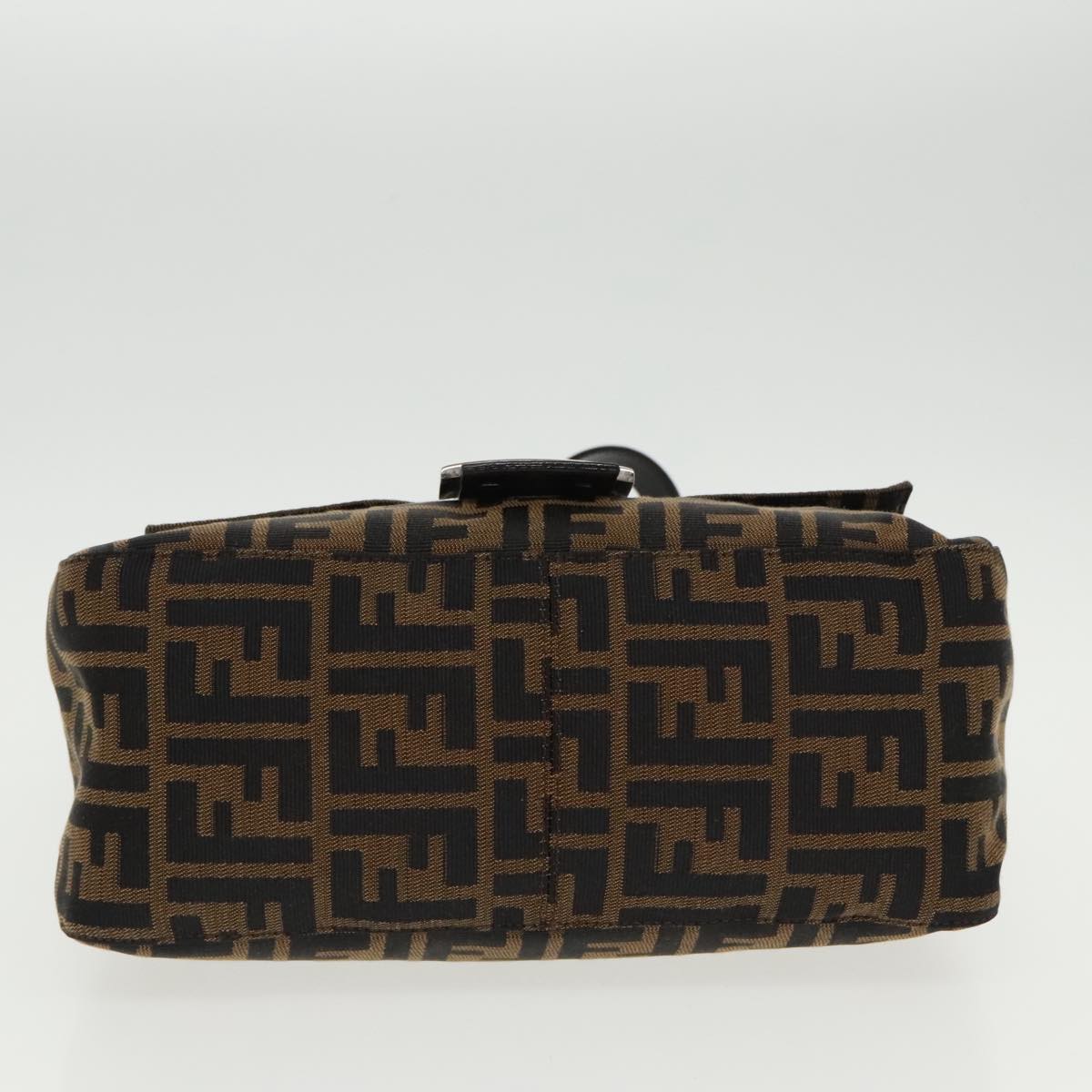 FENDI Zucca Canvas Mamma Baguette Shoulder Bag Black Brown Silver am7091A