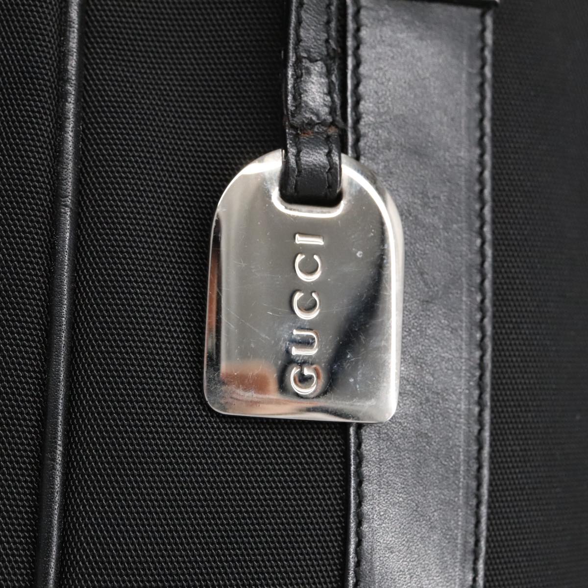 GUCCI Tote Bag Nylon Leather Black Silver 002 1705 0405 am7109