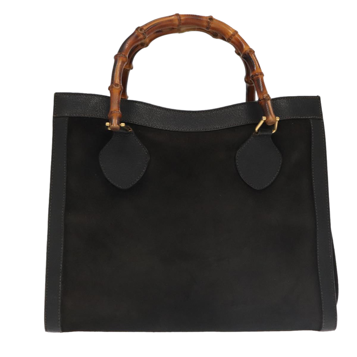 GUCCI Bamboo Hand Bag Suede Leather Black Gold 002 1095 0260 am7190