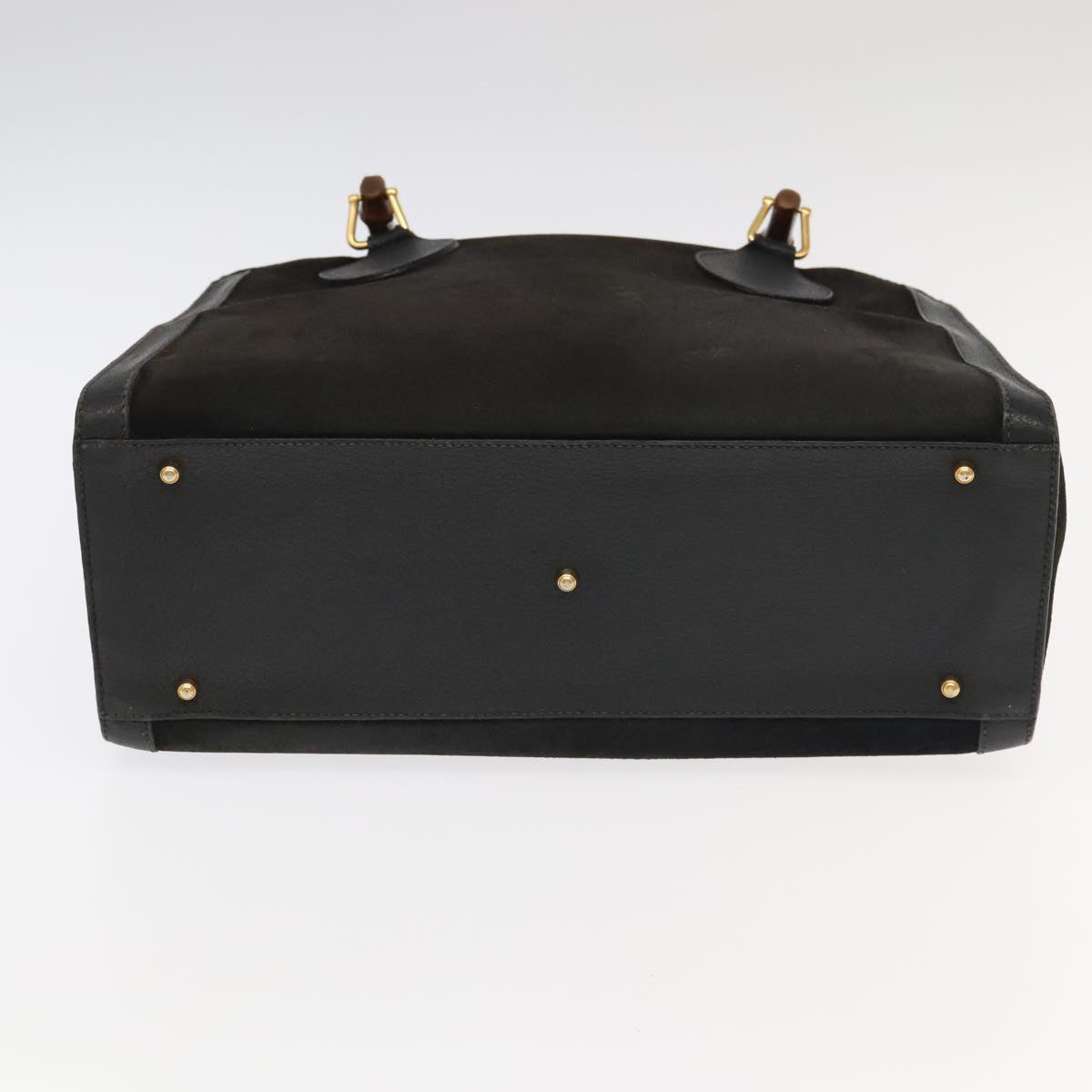 GUCCI Bamboo Hand Bag Suede Leather Black Gold 002 1095 0260 am7190
