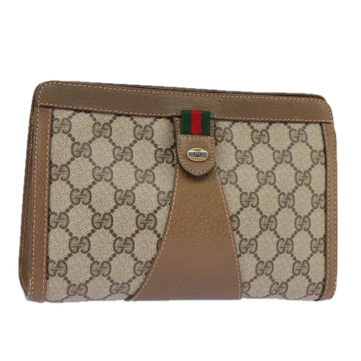 GUCCI GG Supreme Web Sherry Line Clutch Bag PVC Beige Red 89 01 032 am7200