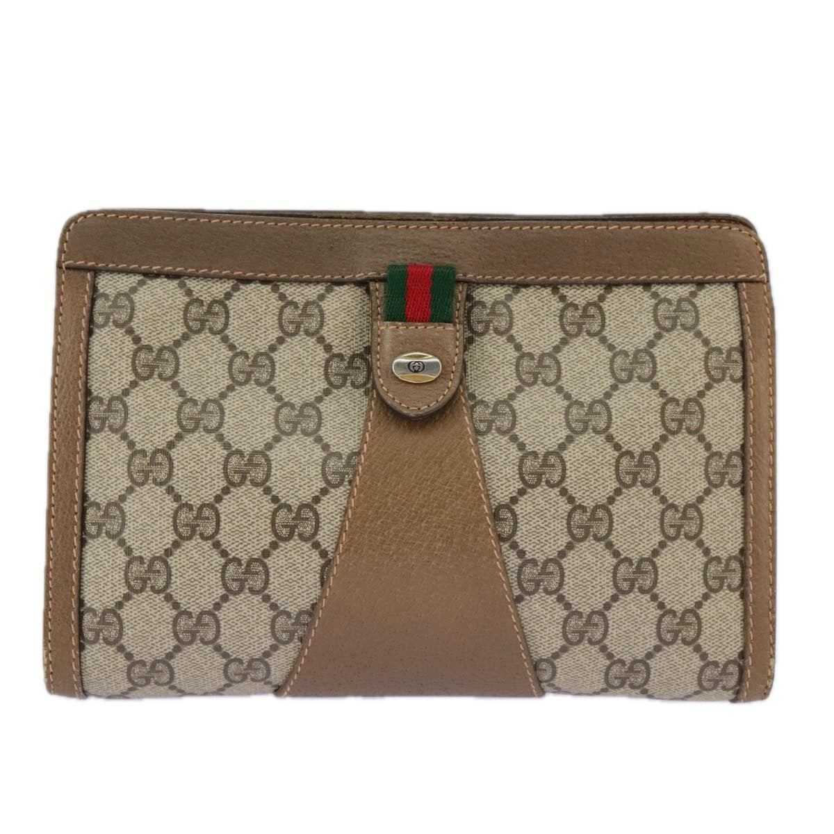 GUCCI GG Supreme Web Sherry Line Clutch Bag PVC Beige Red 89 01 032 am7200