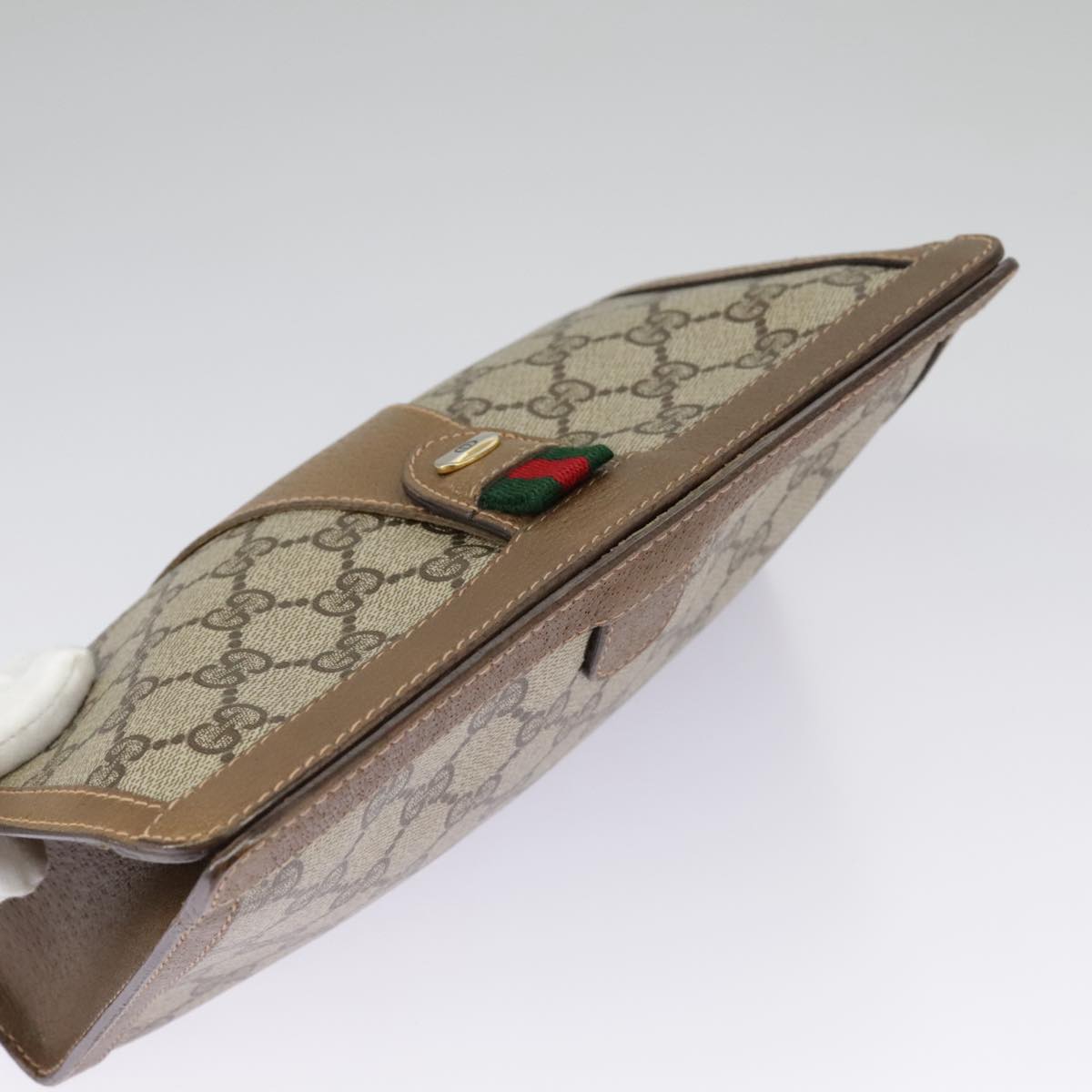 GUCCI GG Supreme Web Sherry Line Clutch Bag PVC Beige Red 89 01 032 am7200