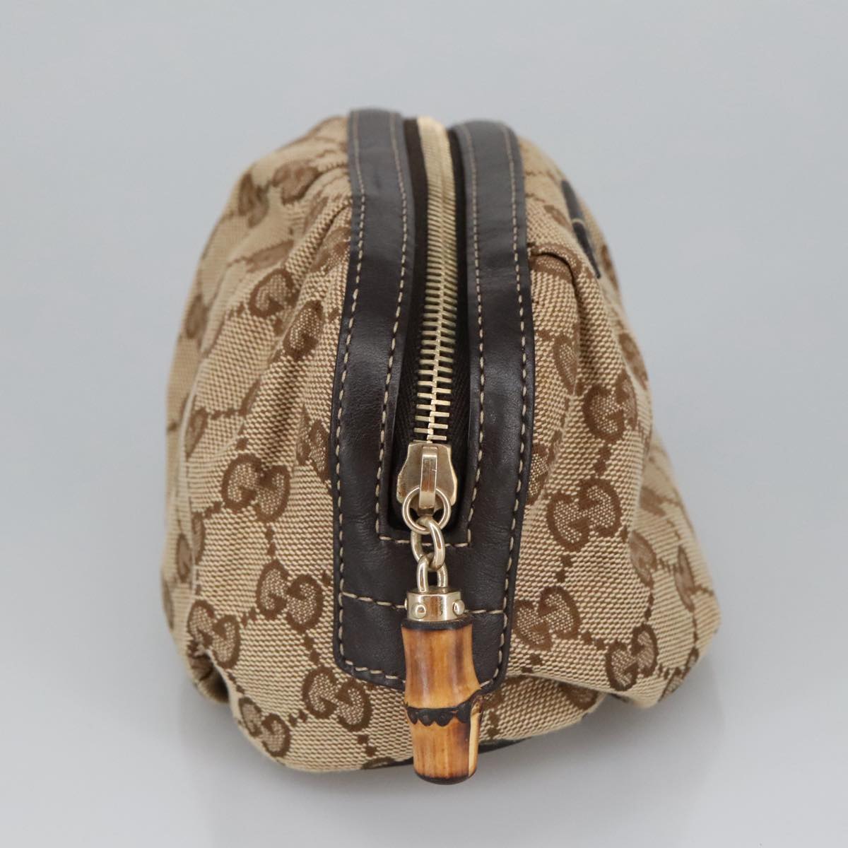 GUCCI Bamboo GG Canvas Pouch Beige 246175 am7217