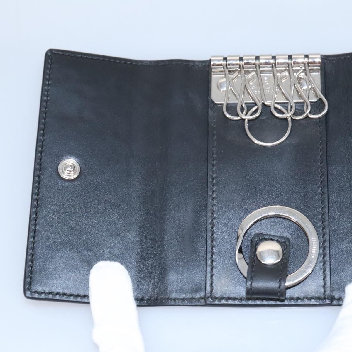 GUCCI GG Canvas Guccissima Key Case Leather Black 473924 am7224