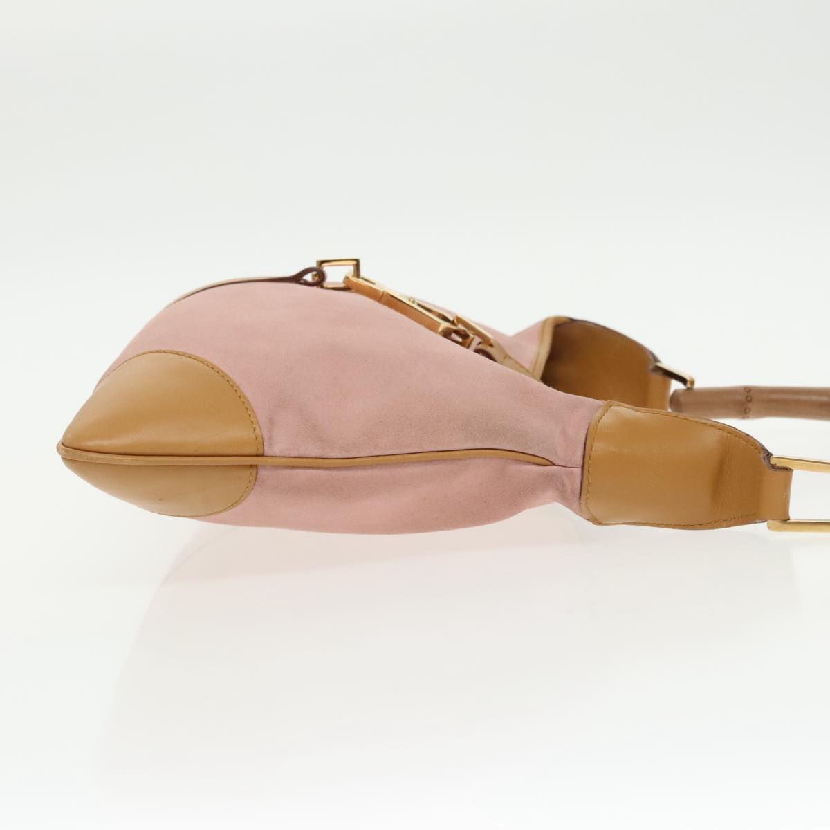 GUCCI Bamboo Hand Bag Suede Leather Gold Pink 001 4060 am7234