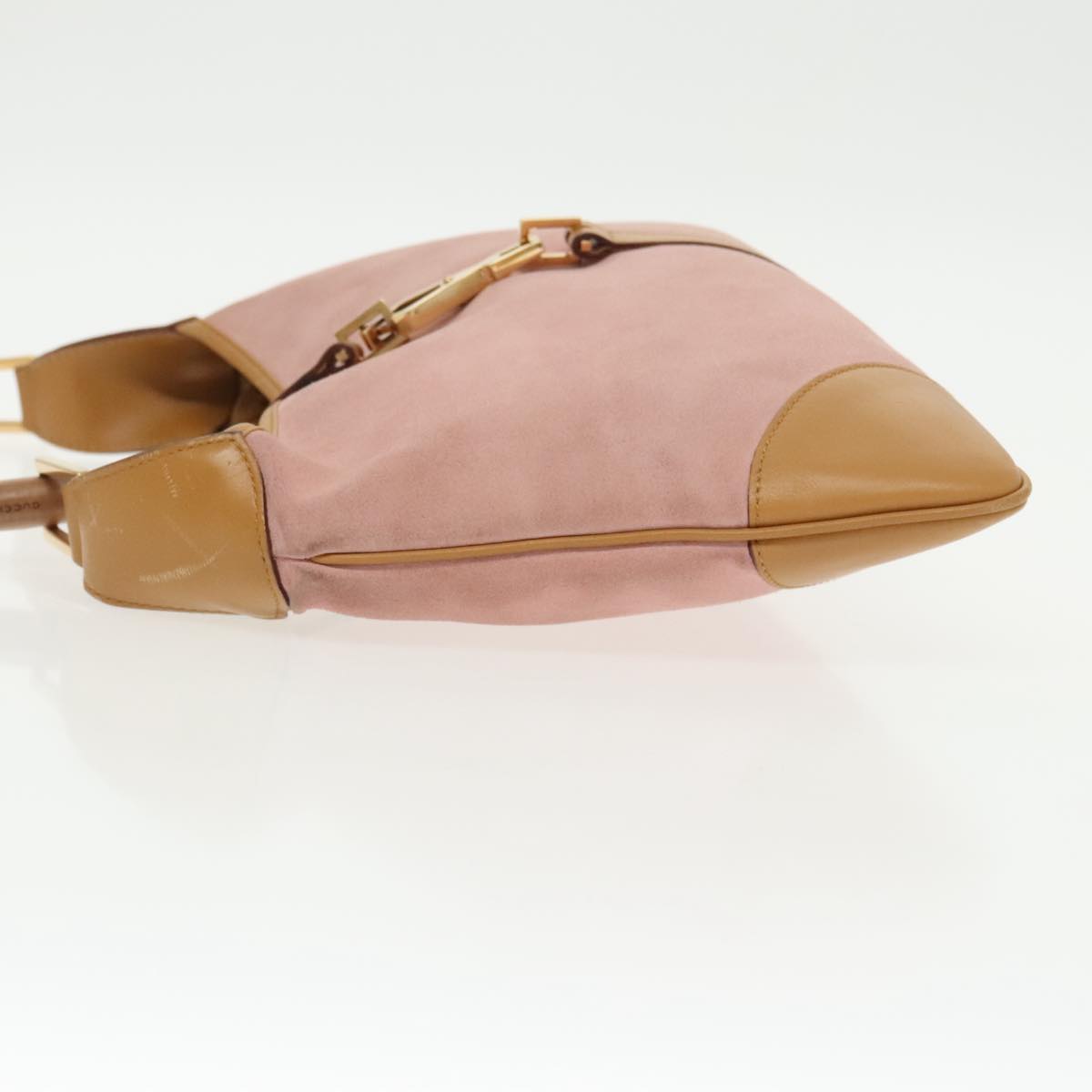 GUCCI Bamboo Hand Bag Suede Leather Gold Pink 001 4060 am7234