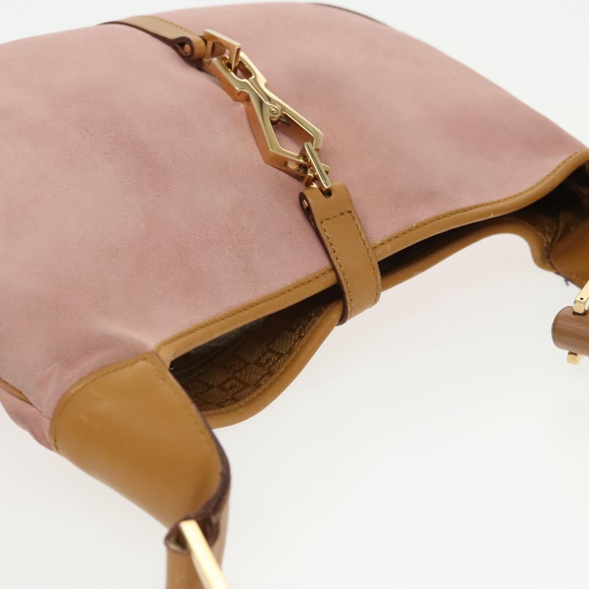 GUCCI Bamboo Hand Bag Suede Leather Gold Pink 001 4060 am7234