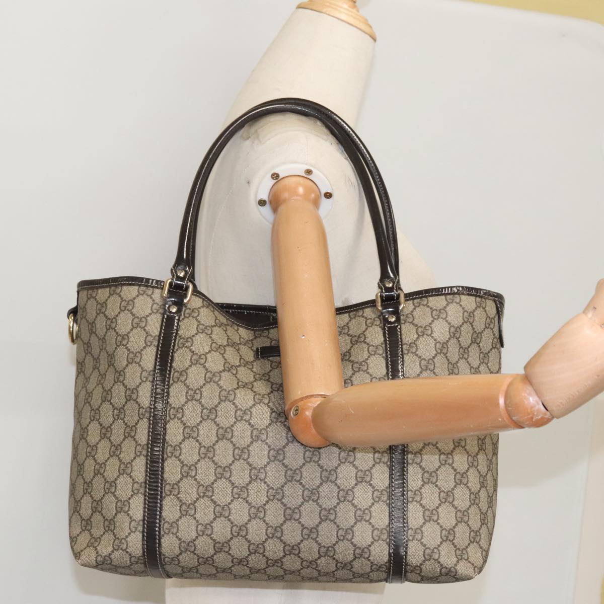 GUCCI GG Supreme Tote Bag PVC Gold Beige 197953 am7236