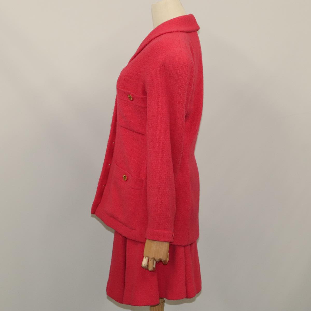 CHANEL Jacket & Skirt Setup Jacket Wool Pink Gold CC am7246