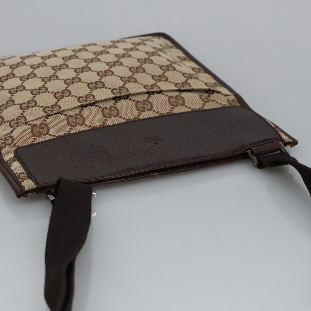 GUCCI GG Canvas Shoulder Bag Beige Silver 27639 am7265