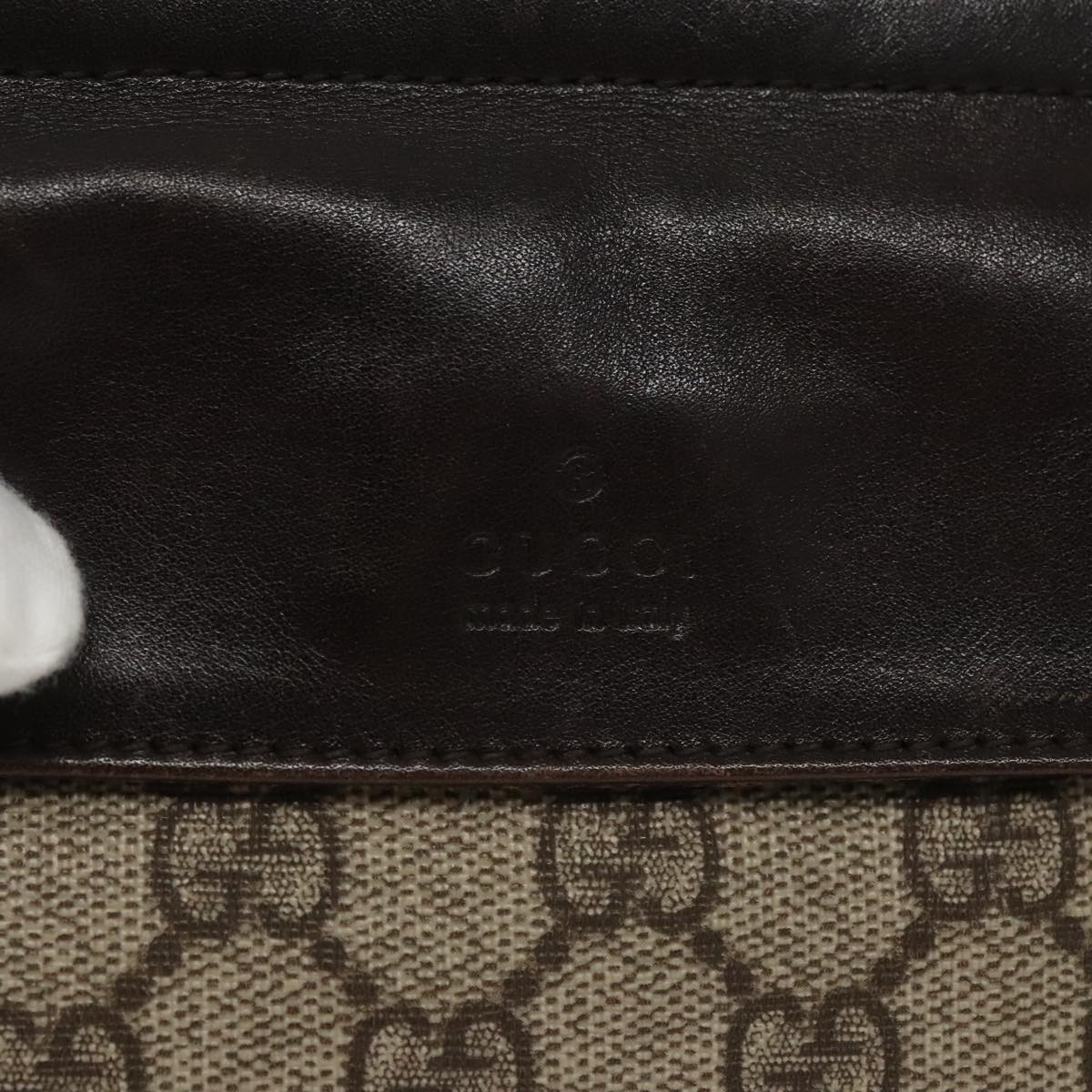 GUCCI GG Supreme Waist Bag PVC Leather Beige Dark Brown Silver 28566 am7267