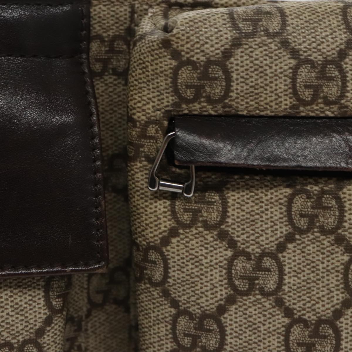 GUCCI GG Supreme Waist Bag PVC Leather Beige Dark Brown Silver 28566 am7267