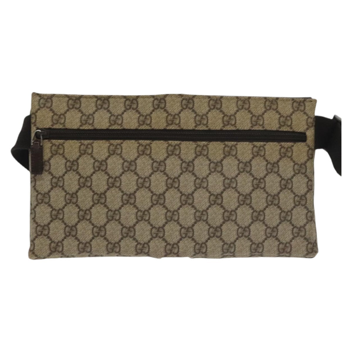 GUCCI GG Supreme Waist Bag PVC Leather Beige Dark Brown Silver 28566 am7267