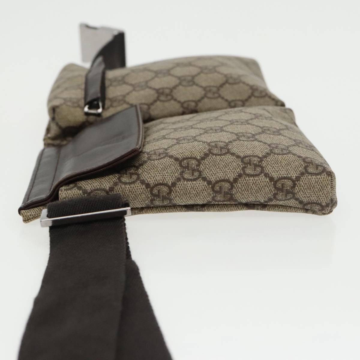 GUCCI GG Supreme Waist Bag PVC Leather Beige Dark Brown Silver 28566 am7267
