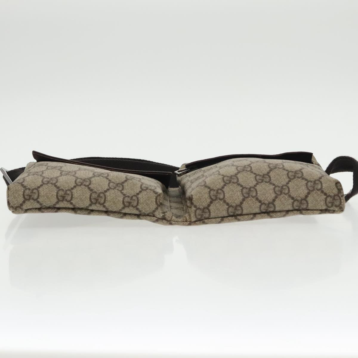 GUCCI GG Supreme Waist Bag PVC Leather Beige Dark Brown Silver 28566 am7267