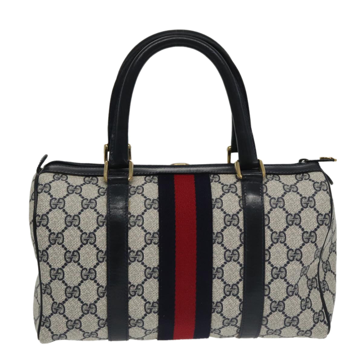GUCCI GG Supreme Sherry Line Hand Bag PVC Navy Gold 012 3841 58 am7268