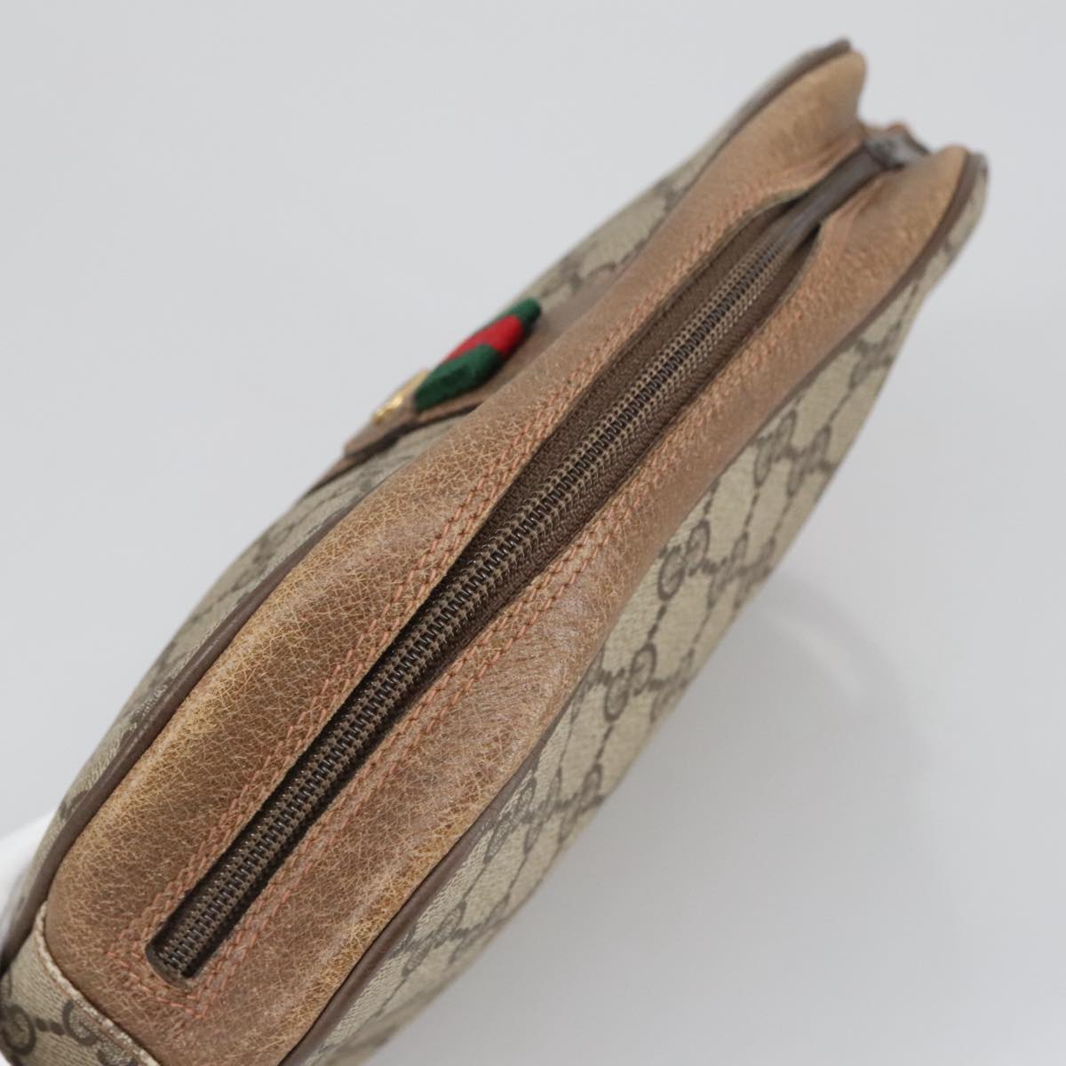 GUCCI GG Supreme Web Sherry Line Clutch Bag PVC Beige Gold 89 01 034 am7287