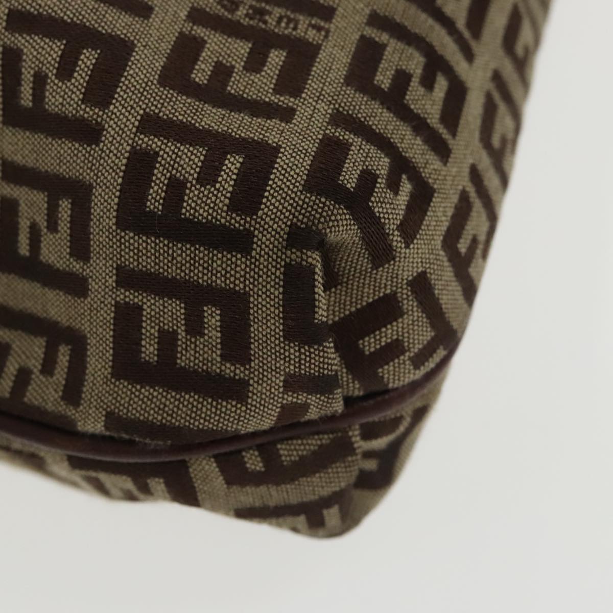 FENDI Zucchino Canvas Shoulder Bag Brown Gold am7306
