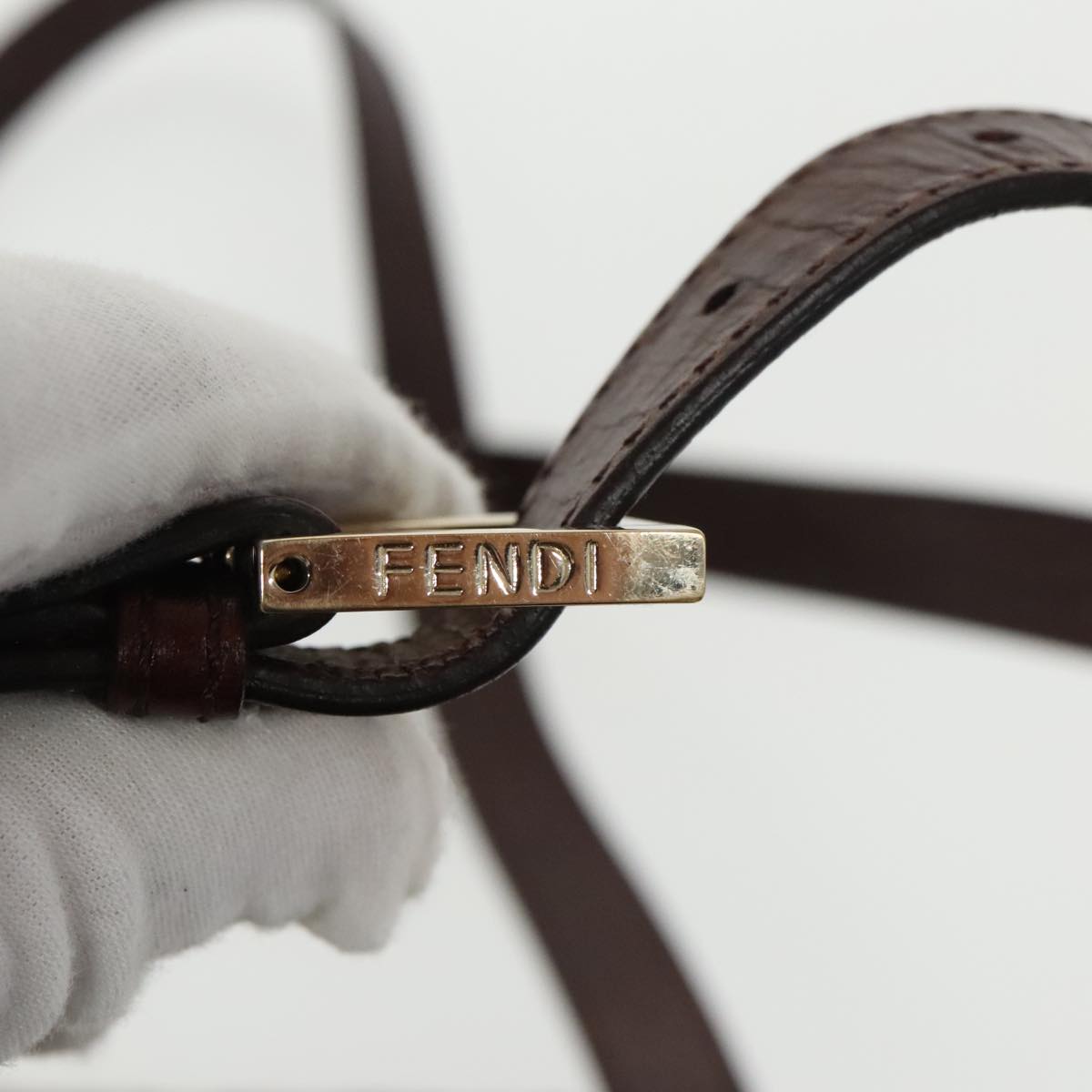 FENDI Zucchino Canvas Shoulder Bag Brown Gold am7306