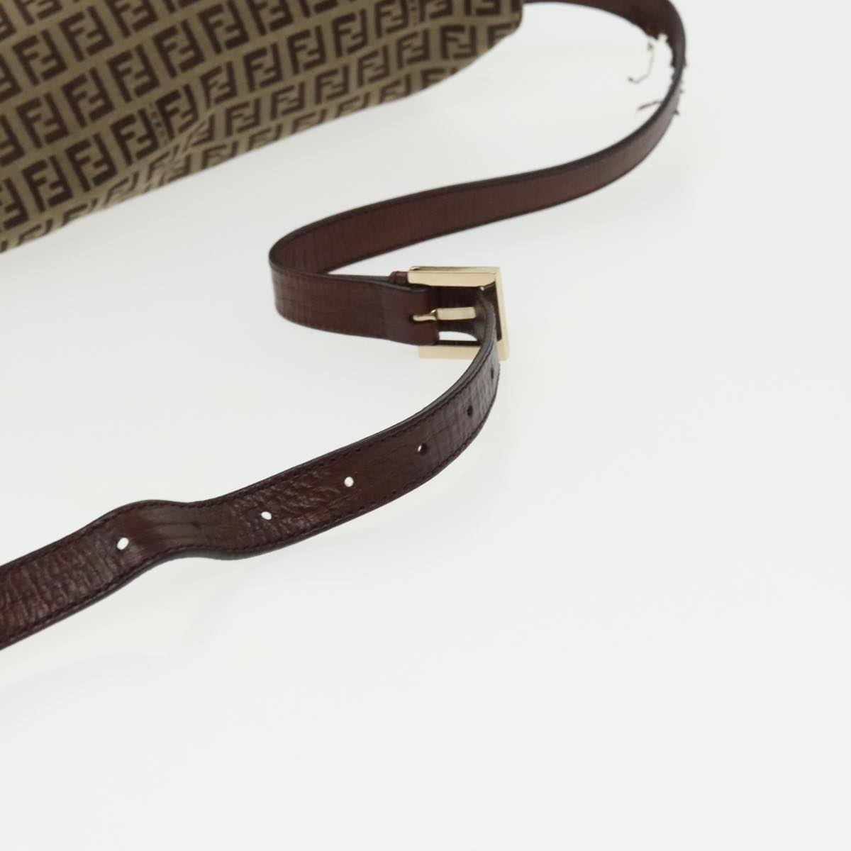 FENDI Zucchino Canvas Shoulder Bag Brown Gold am7306