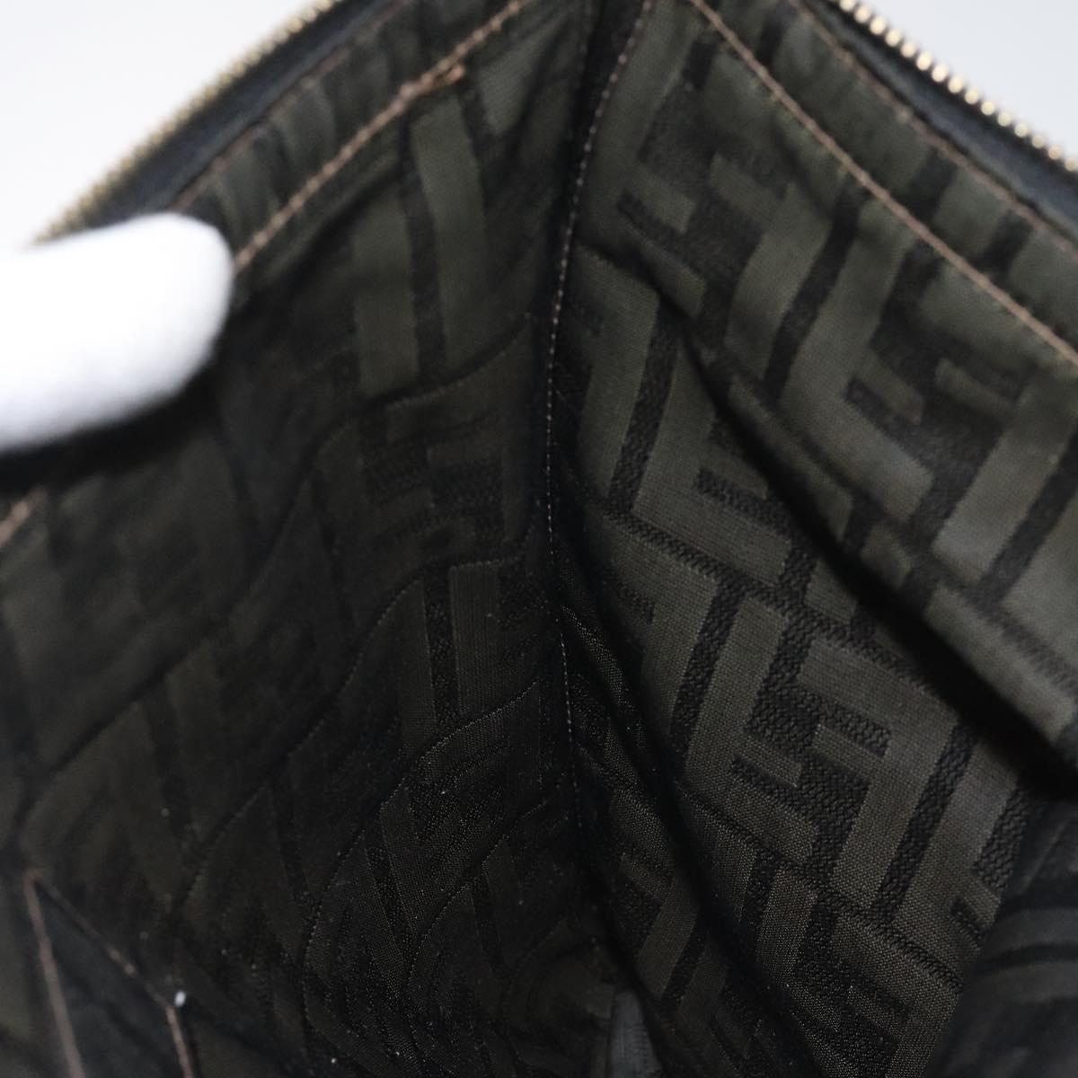 FENDI Zucca Canvas Clutch Bag Brown Black gold am7688