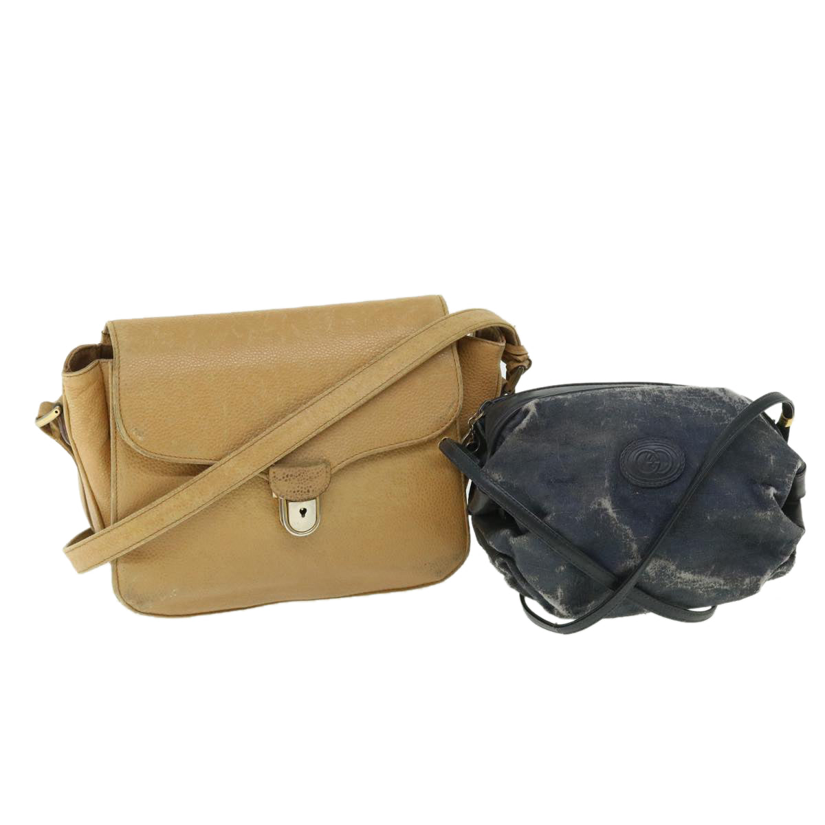 GUCCI Fendi Shoulder Bag Leather 2Set Beige Navy ar10061B