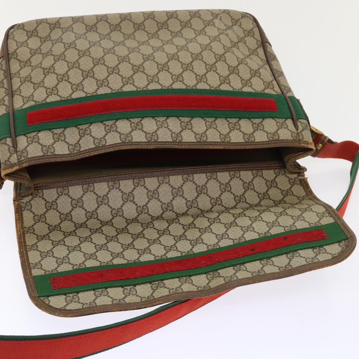 GUCCI GG Canvas Web Sherry Line Shoulder Bag Beige Red Green ar10088