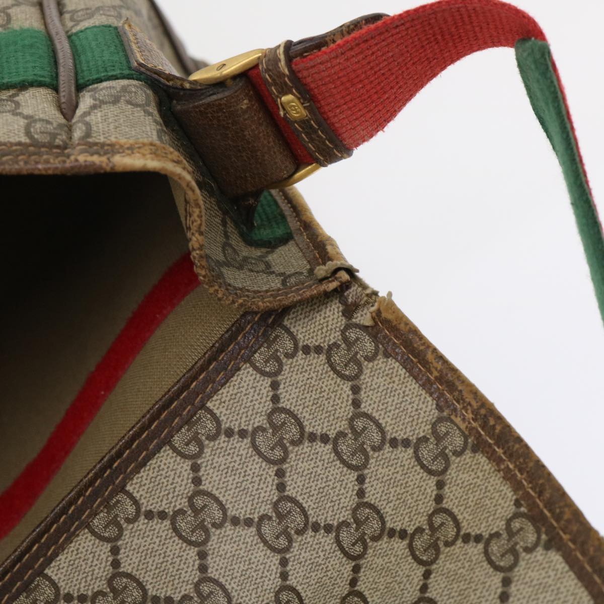 GUCCI GG Canvas Web Sherry Line Shoulder Bag Beige Red Green ar10088
