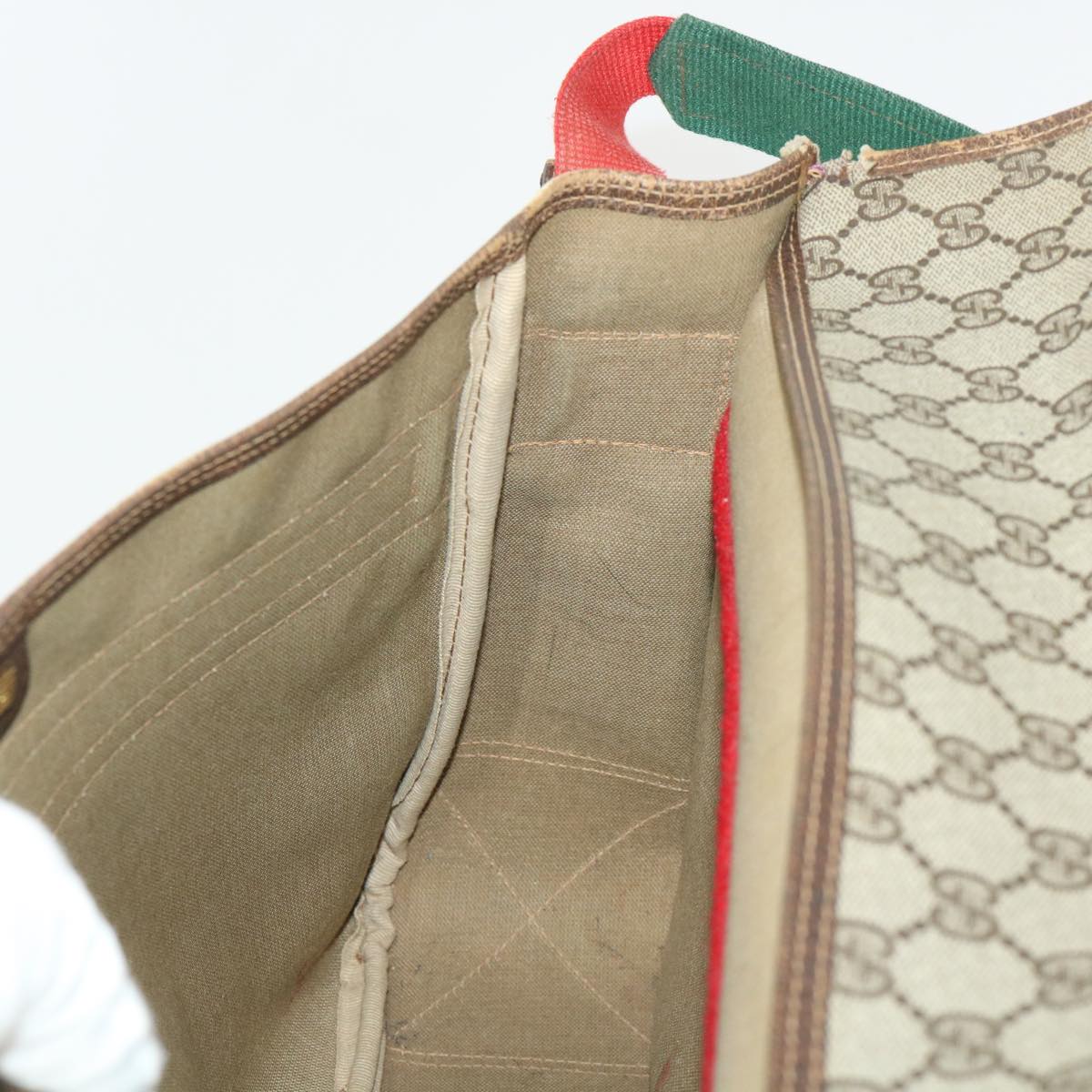 GUCCI GG Canvas Web Sherry Line Shoulder Bag Beige Red Green ar10088