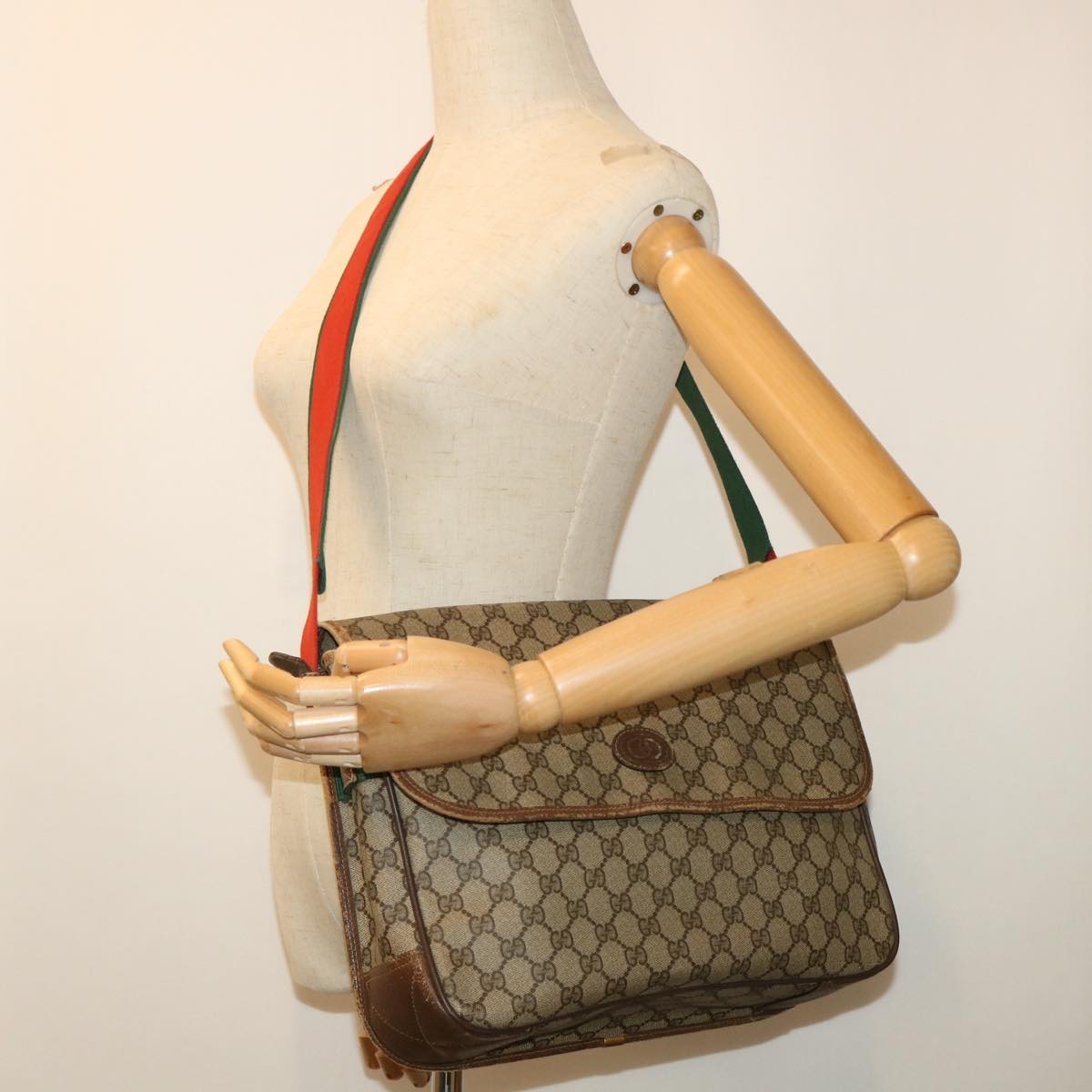 GUCCI GG Canvas Web Sherry Line Shoulder Bag Beige Red Green ar10088