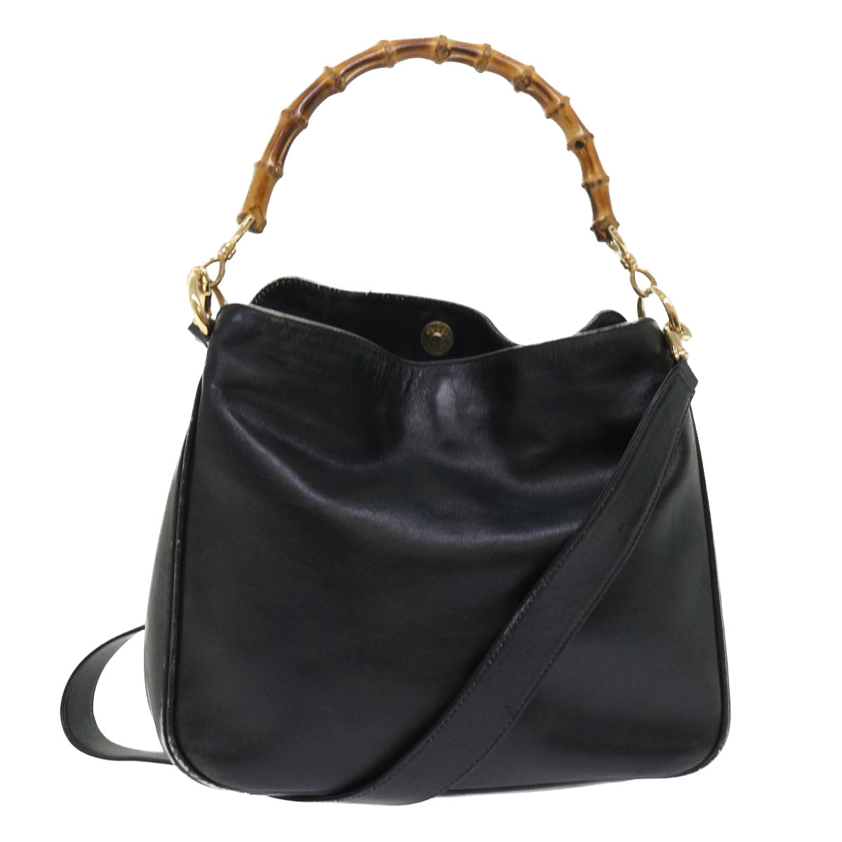 GUCCI Bamboo Shoulder Bag Leather 2way Black ar10104