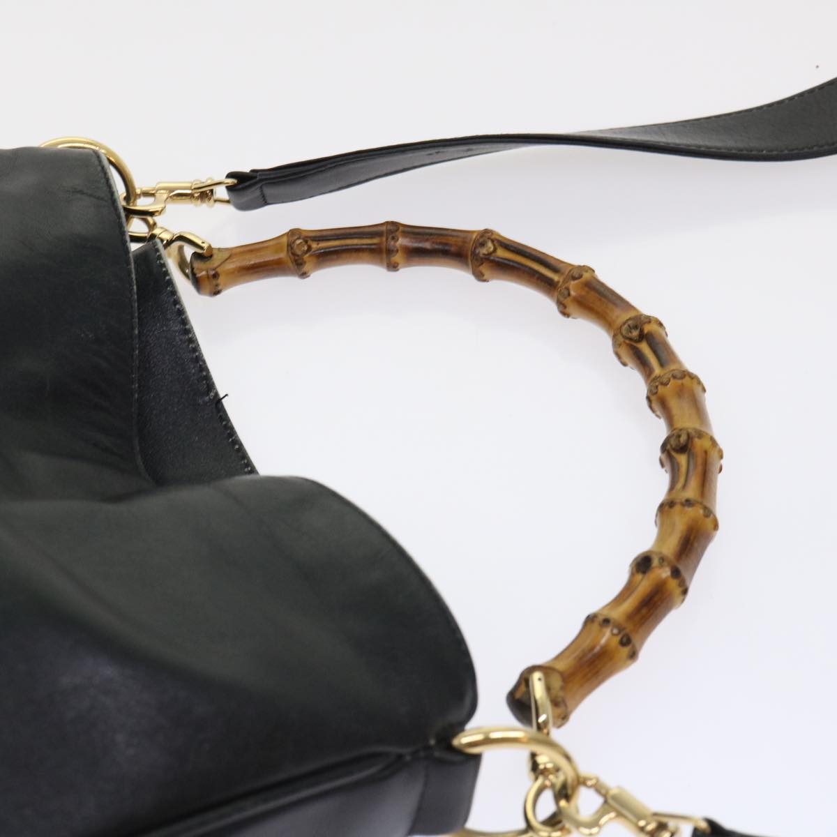 GUCCI Bamboo Shoulder Bag Leather 2way Black ar10104