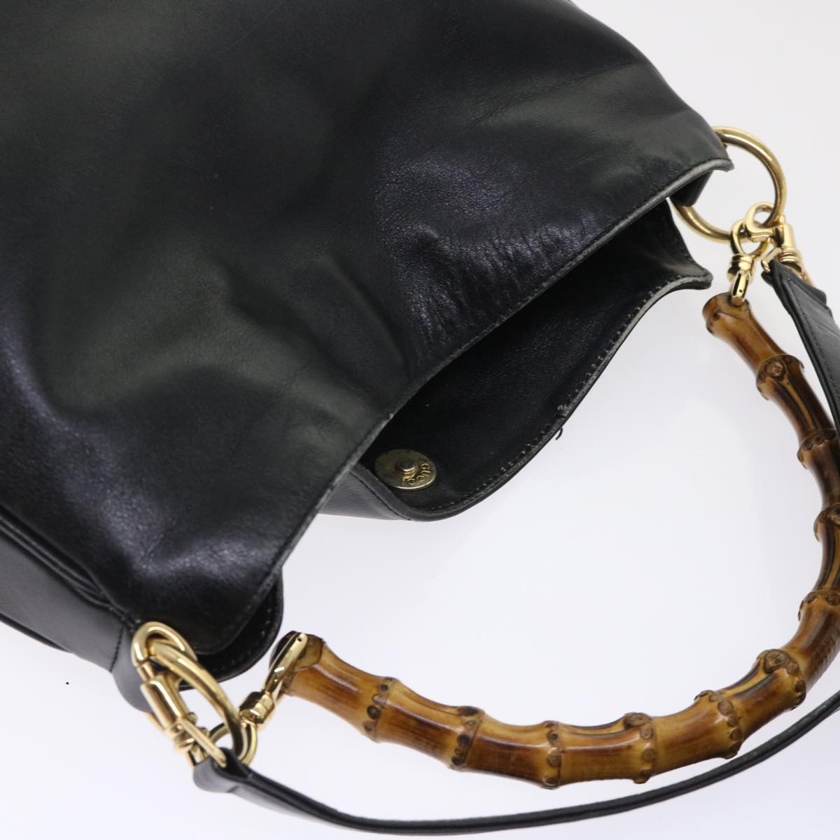 GUCCI Bamboo Shoulder Bag Leather 2way Black ar10104