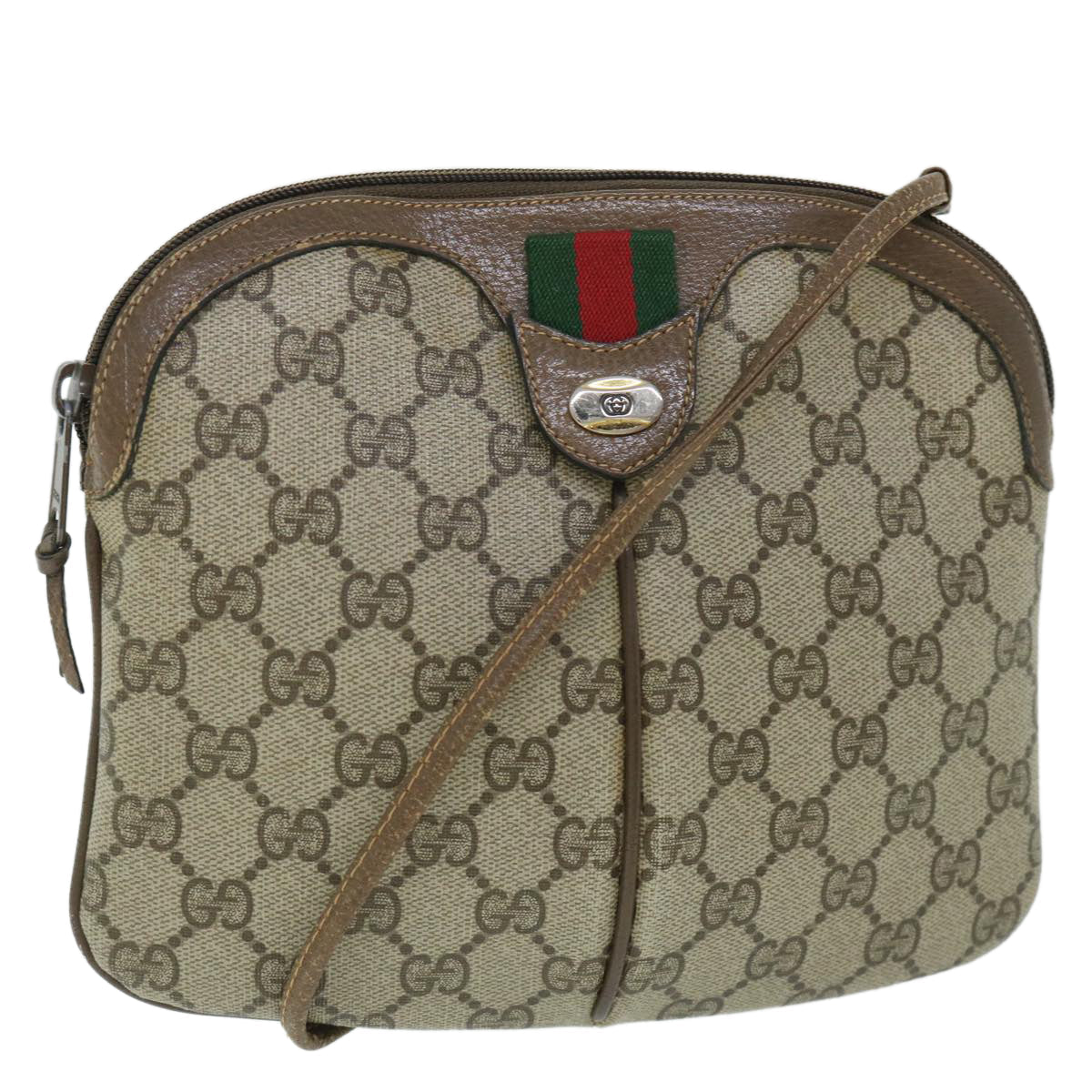 GUCCI GG Canvas Web Sherry Line Shoulder Bag Beige Red 904 02 047 ar10172