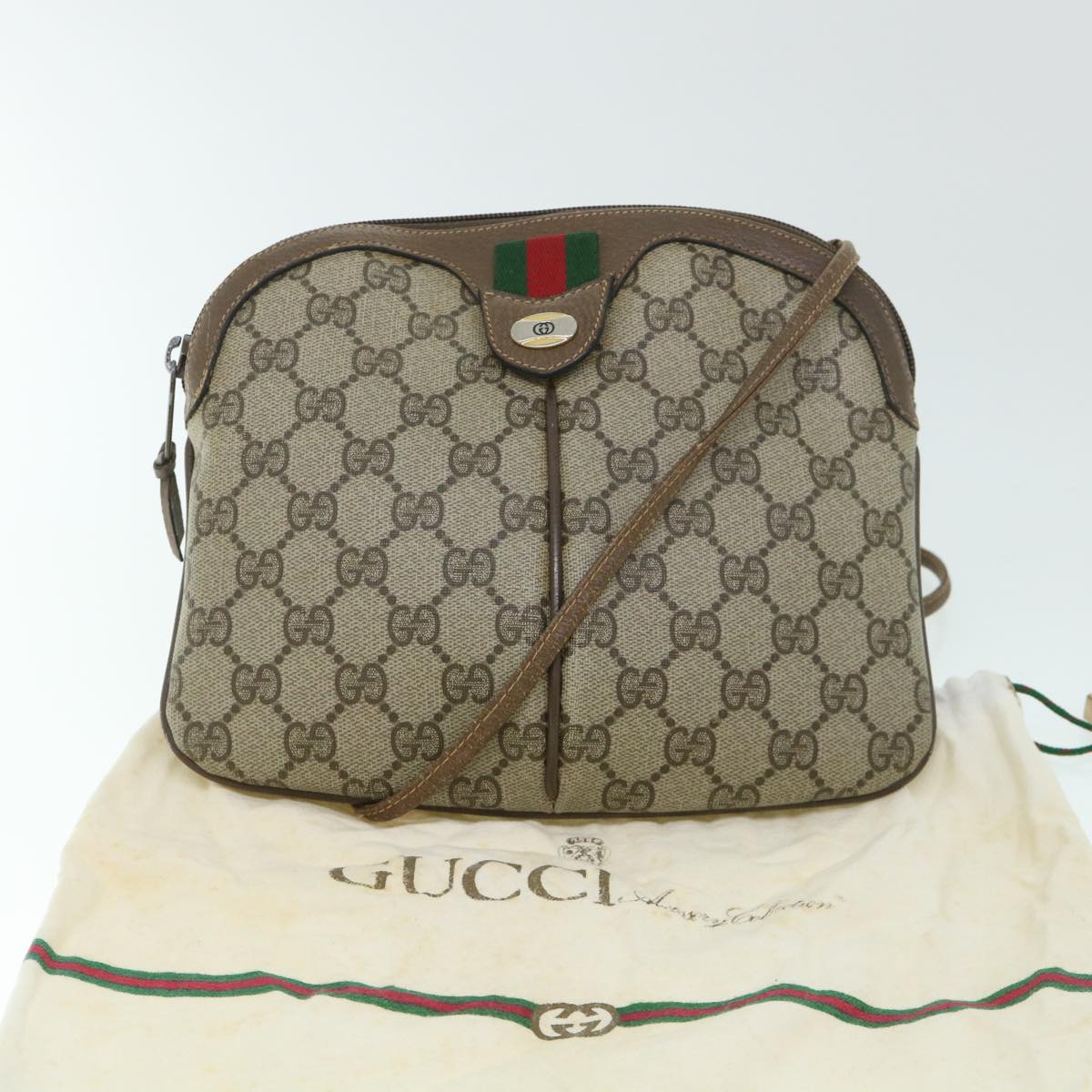 GUCCI GG Canvas Web Sherry Line Shoulder Bag Beige Red 904 02 047 ar10172