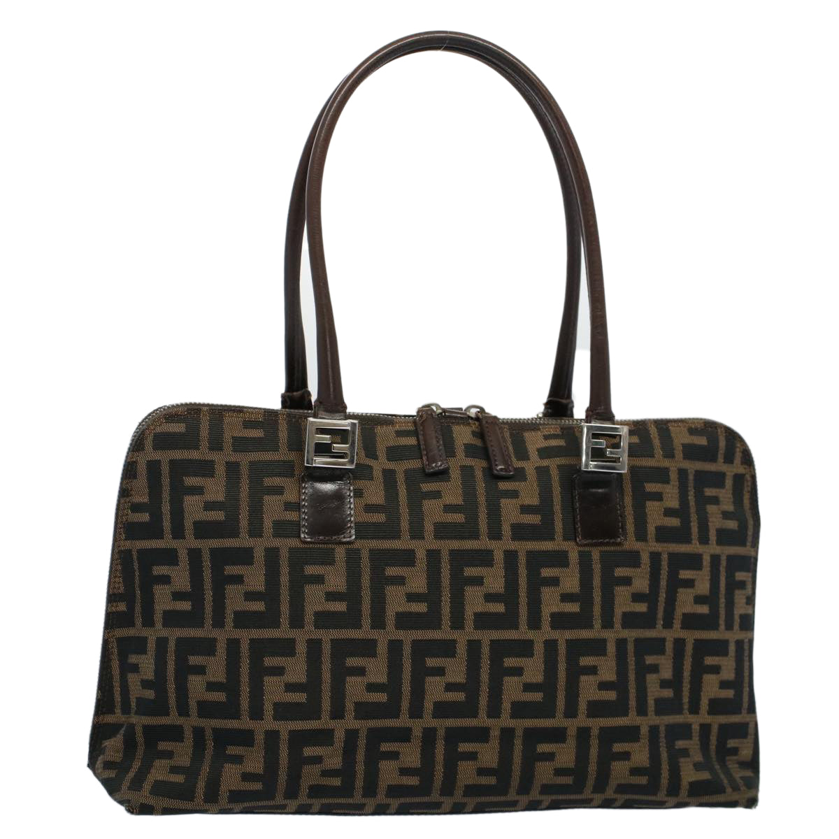 FENDI Zucca Canvas Shoulder Bag Black Brown ar10174