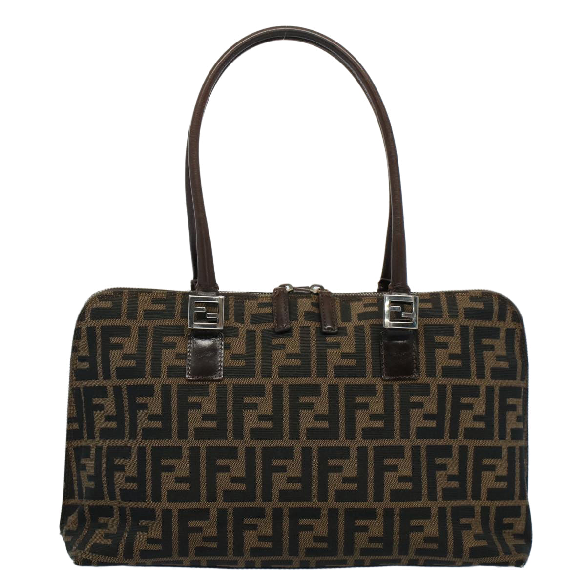 FENDI Zucca Canvas Shoulder Bag Black Brown ar10174