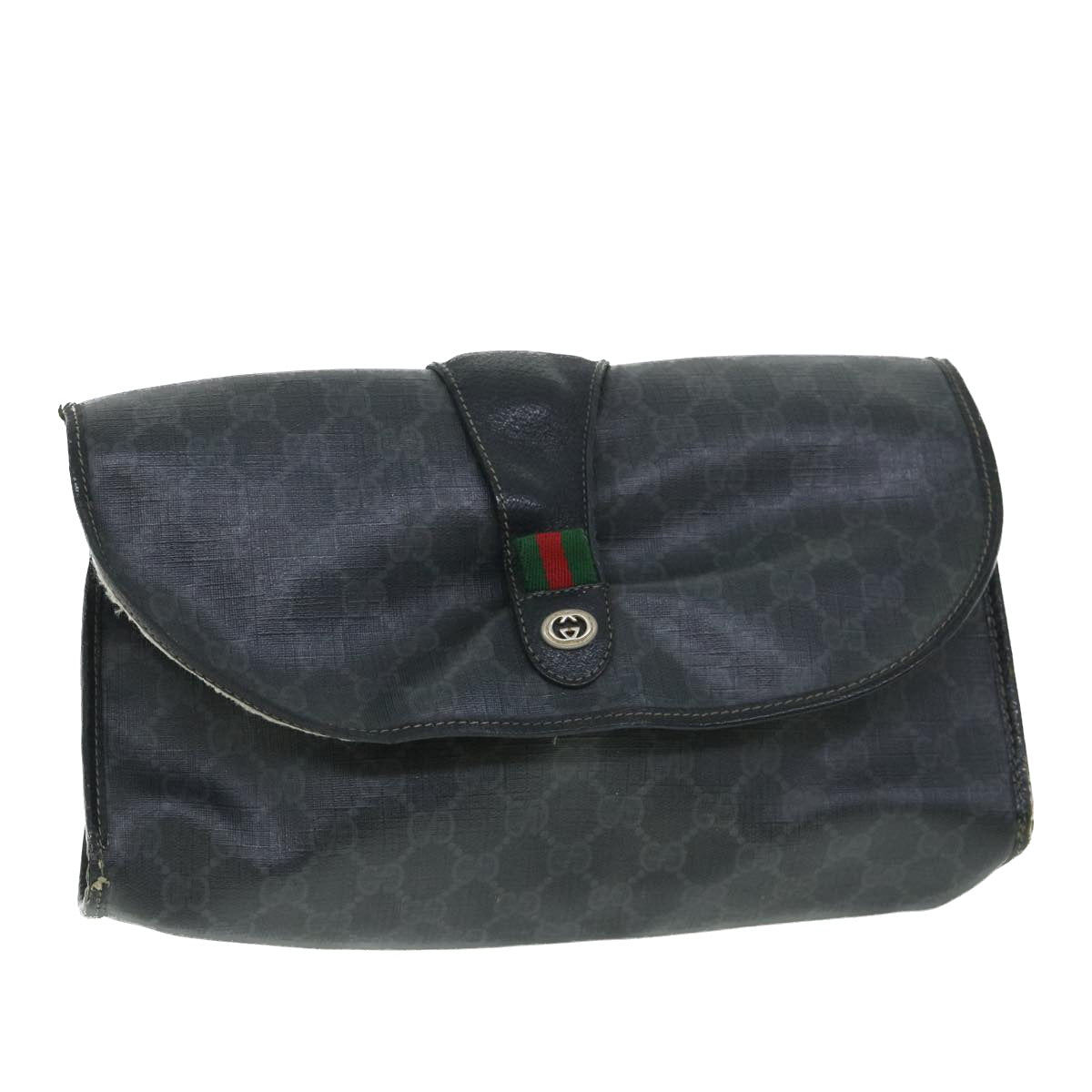 GUCCI GG Canvas Web Sherry Line Clutch Bag Black Red Green ar10175