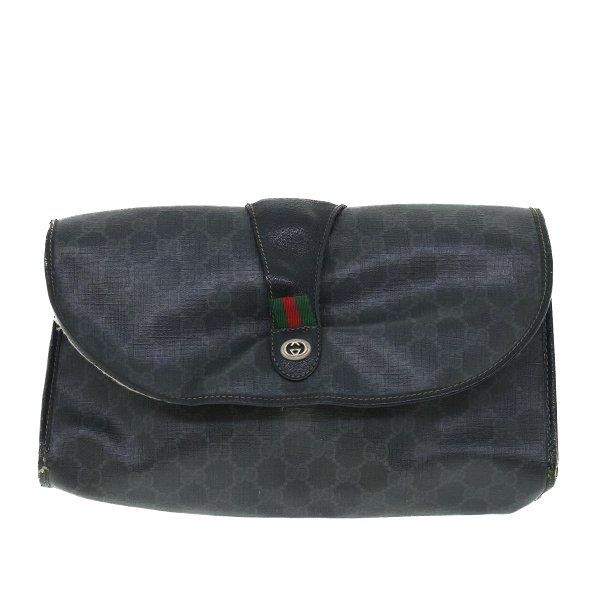 GUCCI GG Canvas Web Sherry Line Clutch Bag Black Red Green ar10175
