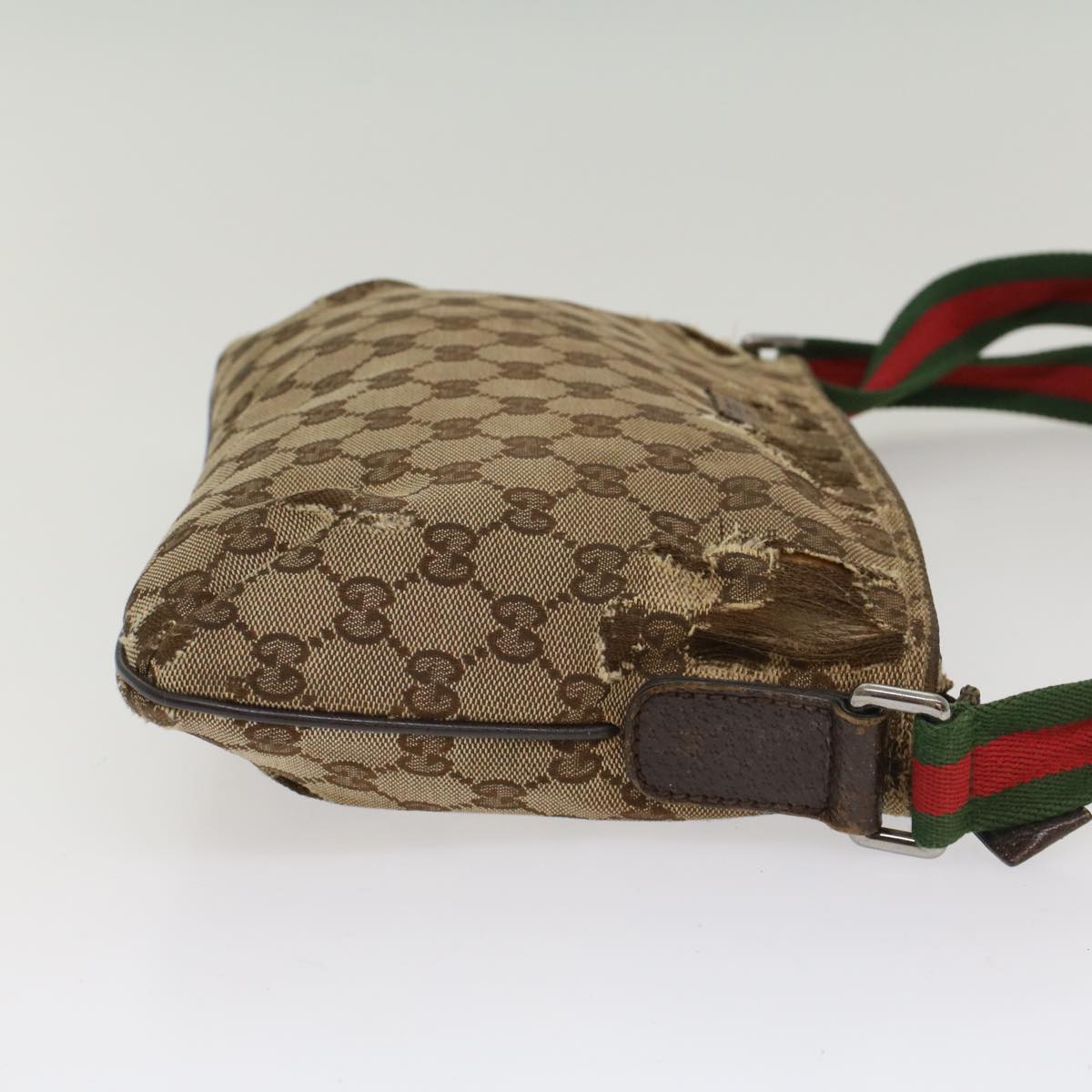 GUCCI GG Canvas Web Sherry Line Shoulder Bag Beige Red Green 189749 ar10203