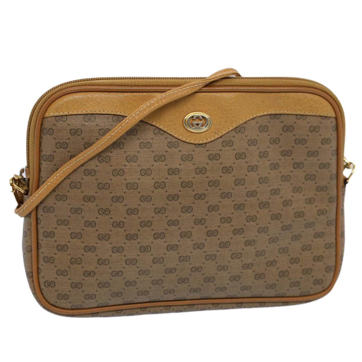 GUCCI Micro GG Canvas Shoulder Bag PVC Leather Beige 97.02.068 ar10210
