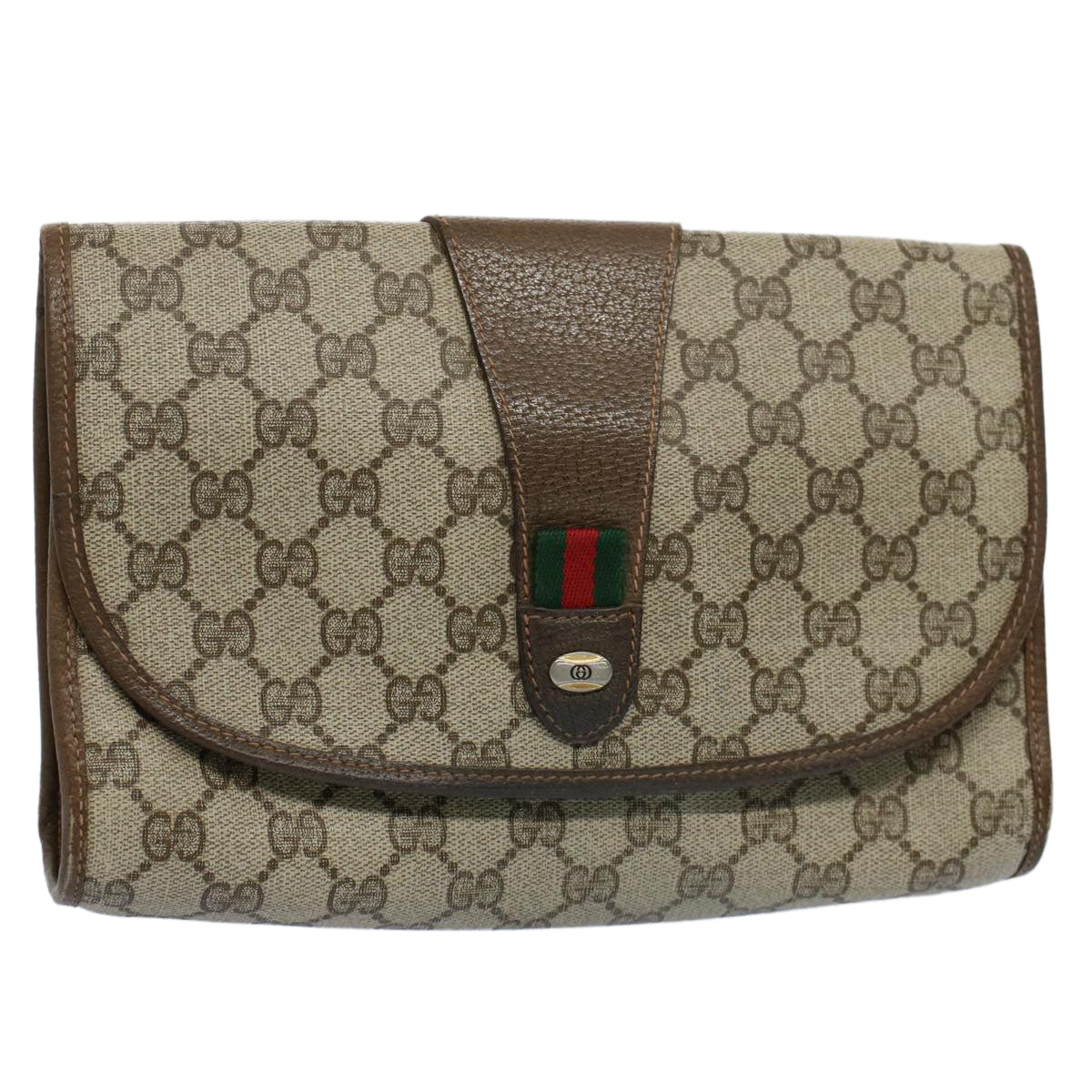 GUCCI GG Canvas Web Sherry Line Clutch Bag Beige Red 89.01.030 ar10211