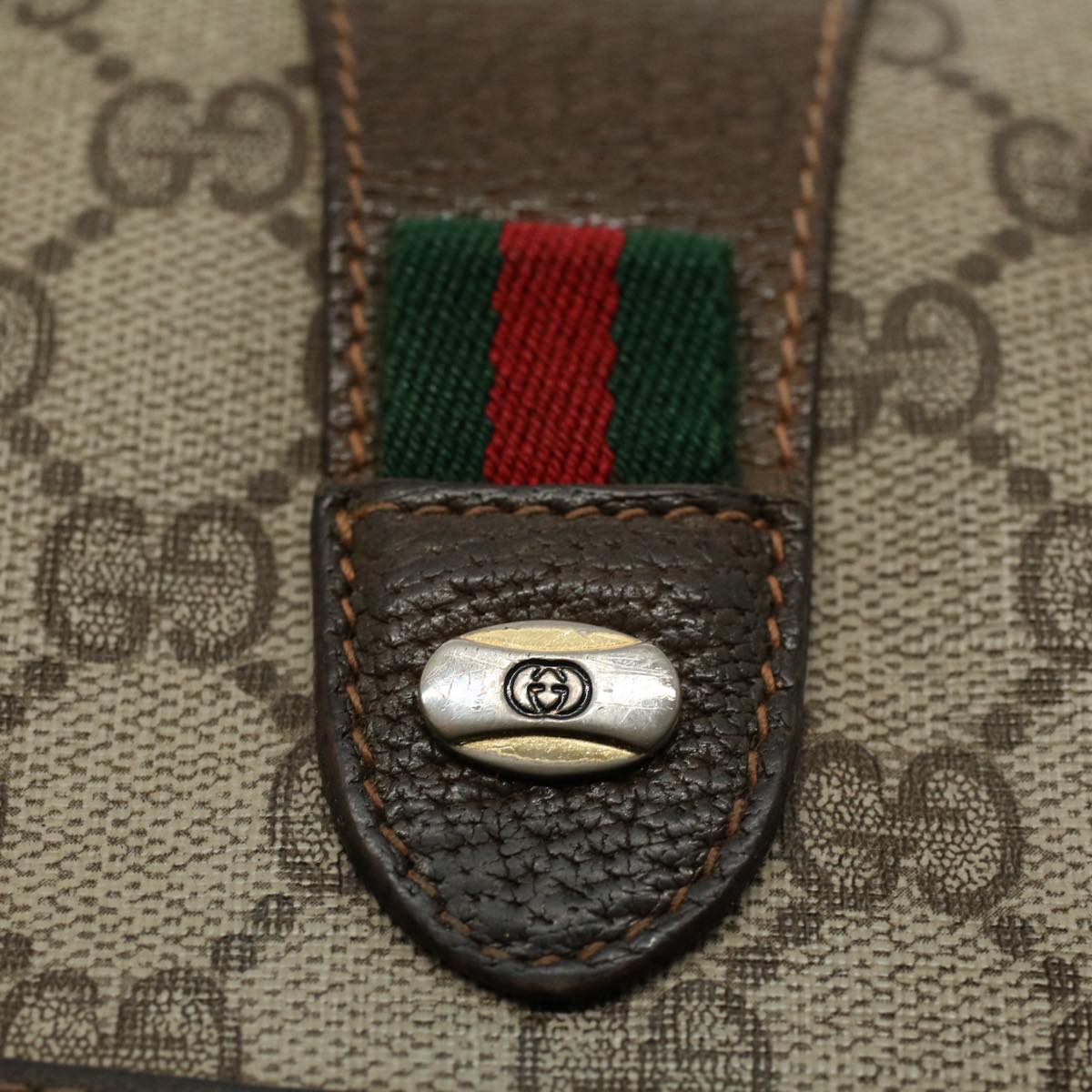 GUCCI GG Canvas Web Sherry Line Clutch Bag Beige Red 89.01.030 ar10211