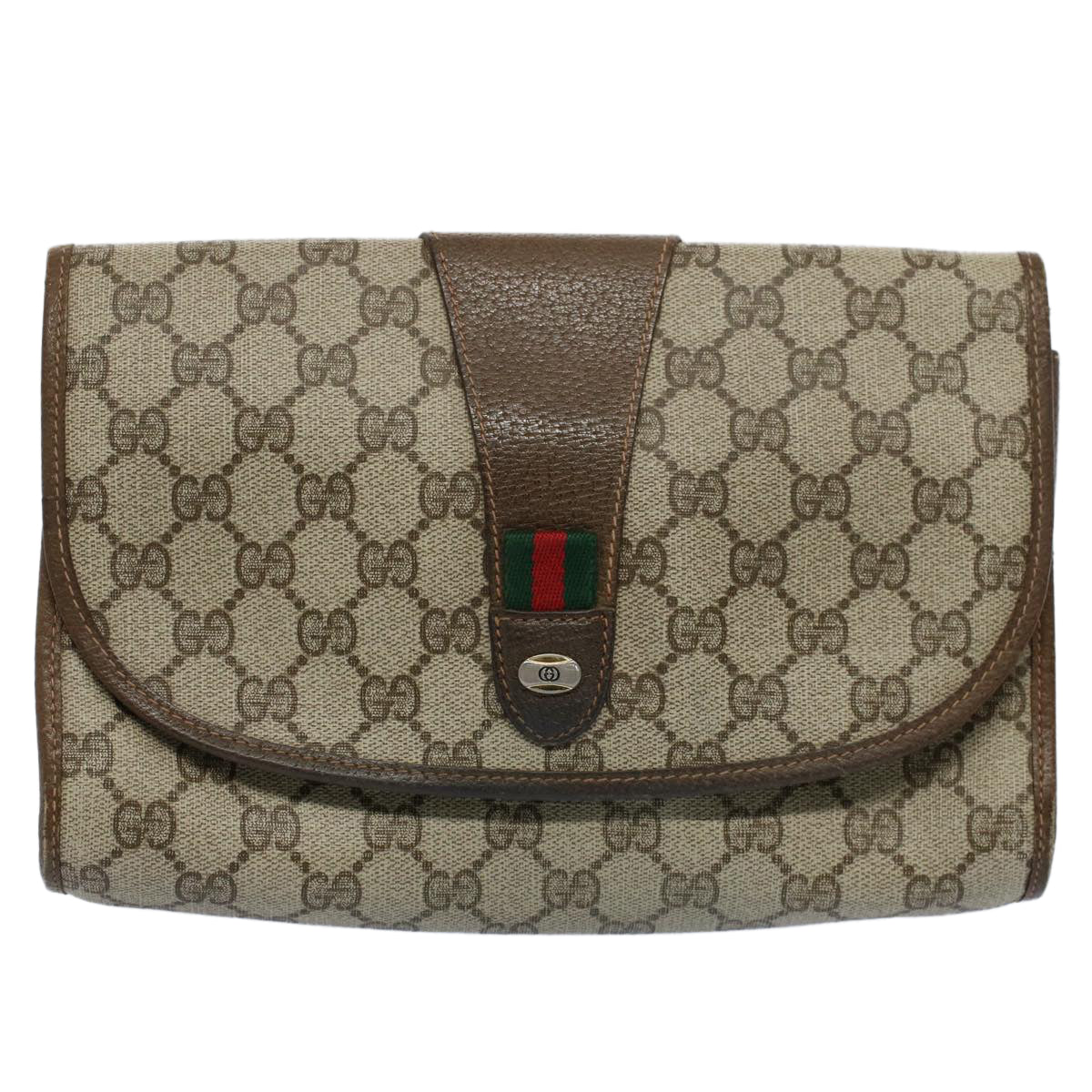GUCCI GG Canvas Web Sherry Line Clutch Bag Beige Red 89.01.030 ar10211