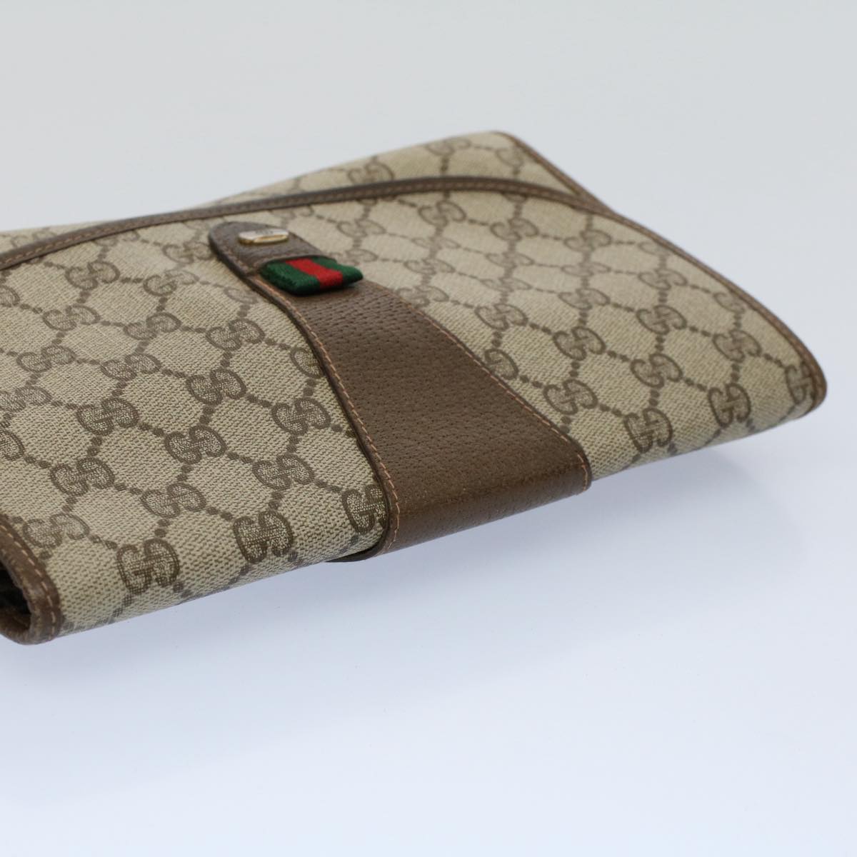 GUCCI GG Canvas Web Sherry Line Clutch Bag Beige Red 89.01.030 ar10211