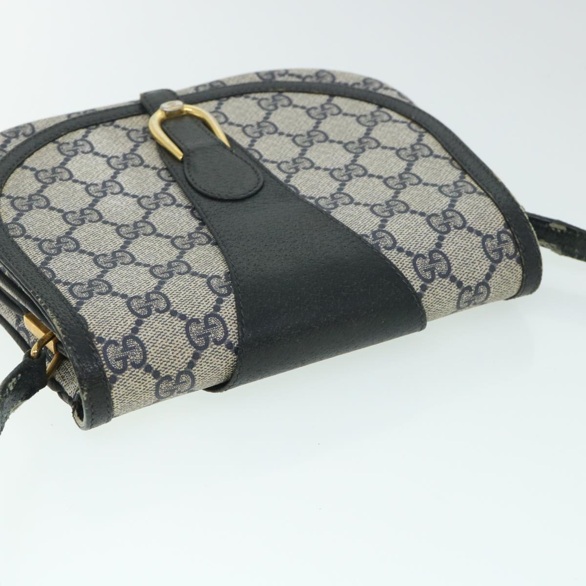 GUCCI GG Canvas Shoulder Bag PVC Leather Gray Navy 10 02 031 ar10216