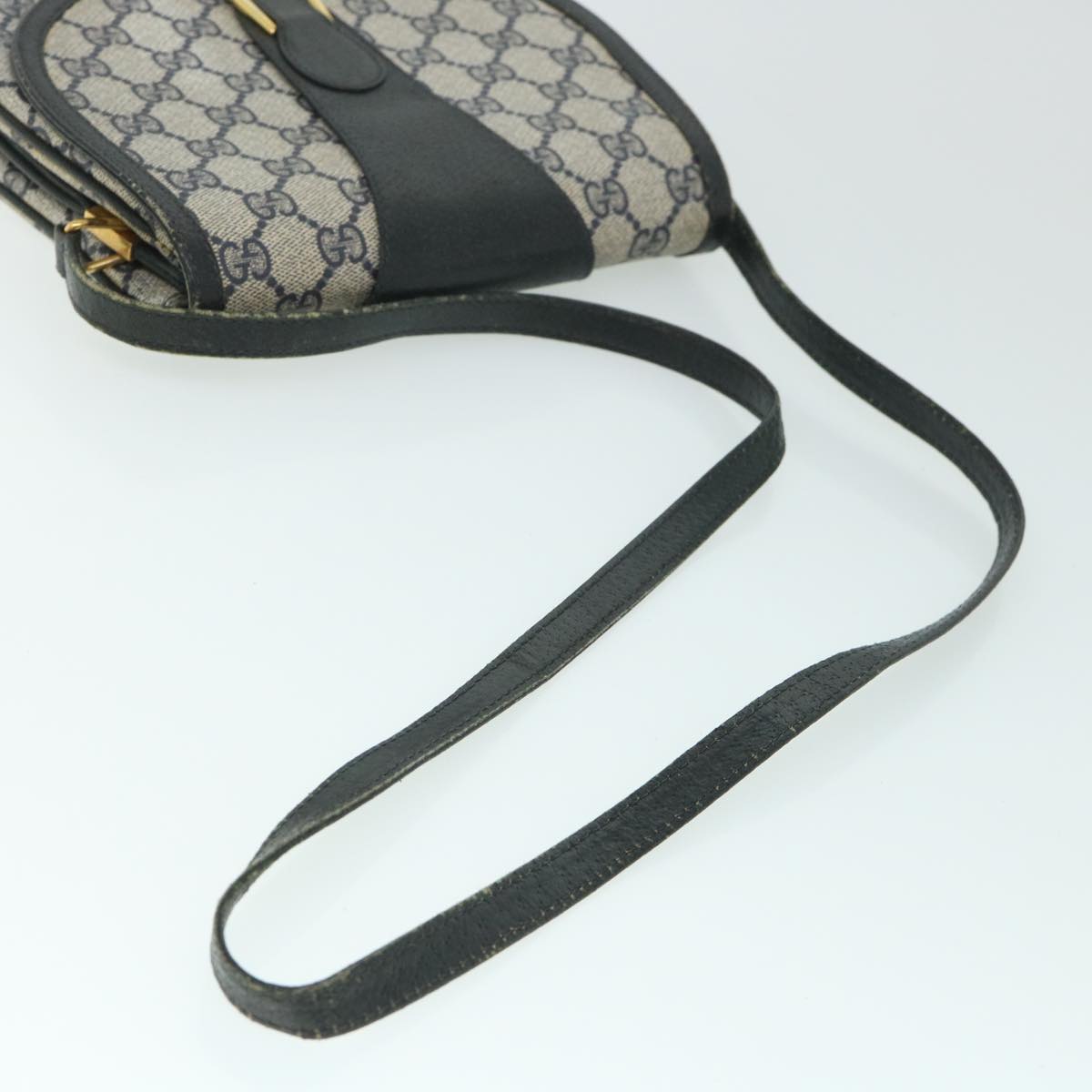 GUCCI GG Canvas Shoulder Bag PVC Leather Gray Navy 10 02 031 ar10216