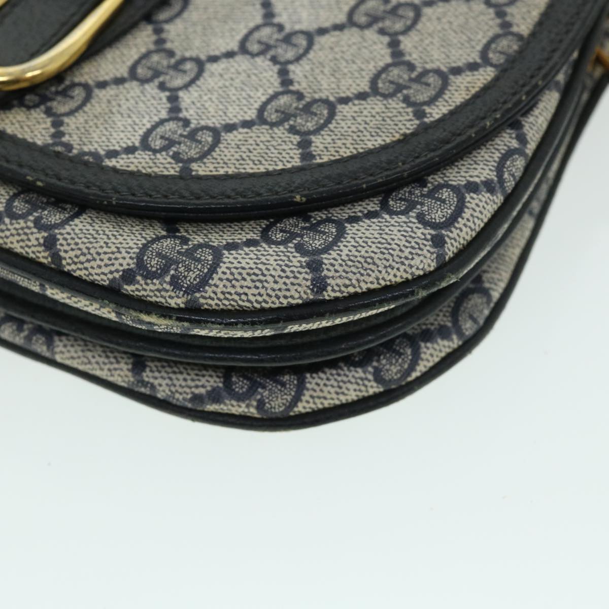 GUCCI GG Canvas Shoulder Bag PVC Leather Gray Navy 10 02 031 ar10216