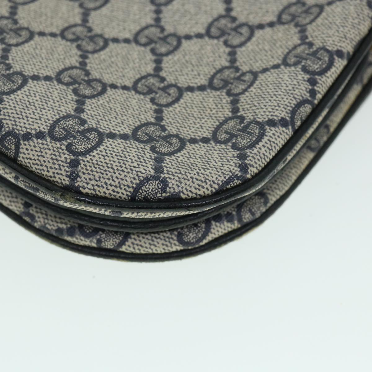GUCCI GG Canvas Shoulder Bag PVC Leather Gray Navy 10 02 031 ar10216